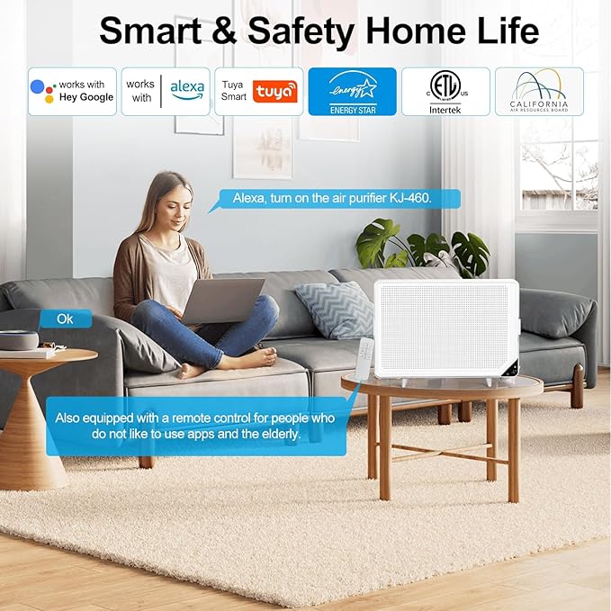 Air Purifiers for Home Dust Pollen Pets Hair in Bedroom, Wall Mounted HEPA Air Purifier for Home Large Room Covers Up to 1345 sq.ft, Sleep Mode, Auto Mode, WiFi/Remote Control, Timer