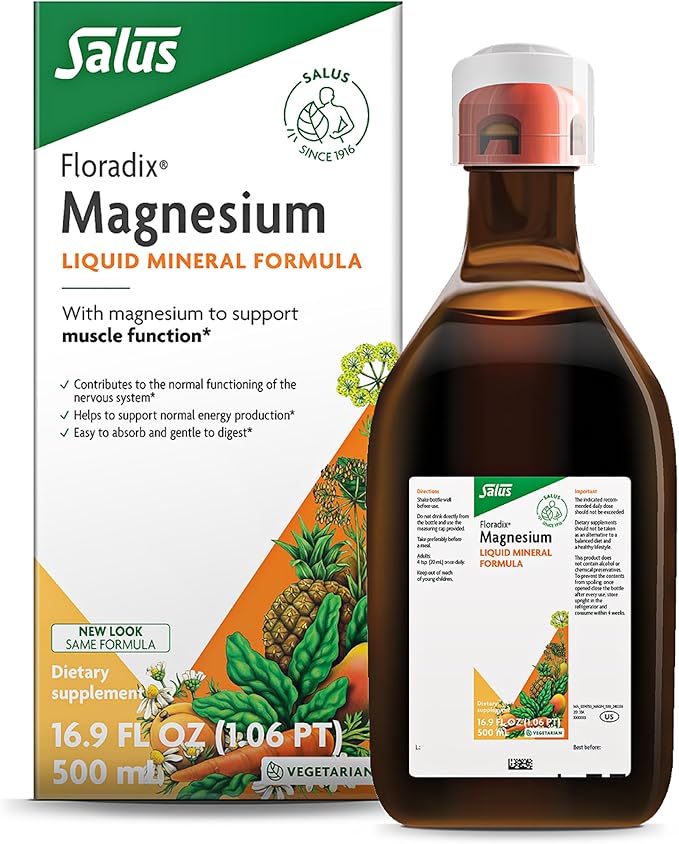 Floradix Magnesium - Liquid Herbal & Mineral Supplement for Bone Support, Digestive Health* & More - Vegetarian, Non-GMO - 16.9 fl oz