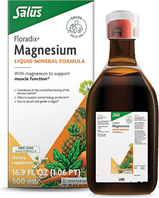 Floradix Magnesium - Liquid Herbal & Mineral Supplement for Bone Support, Digestive Health* & More - Vegetarian, Non-GMO - 16.9 fl oz