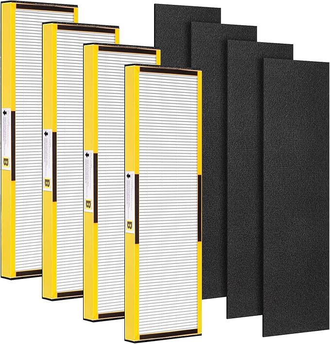 AC4825 Filter B Replacement Compatible with Germ-Guardian Air Purifier AC4825 AC4825E AC4800 AC4850PT AC4900CA AC4820 AC4300 Air Purifier, 4 HEPA with 4 Pre-Filters