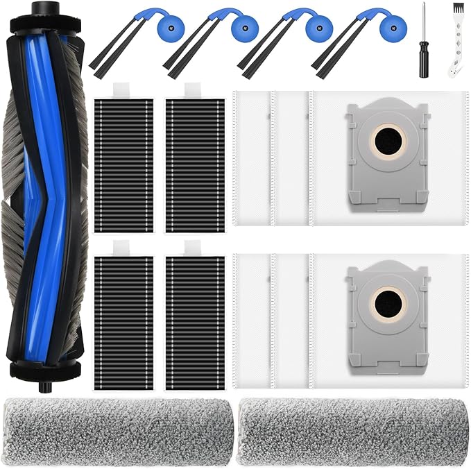 19 Pack Replacement Accessories Kit Compatible with ECOVACS DEEBOT X9 Pro Omni Robot Vacuum, 1 Main Brush, 6 Dust Bag, 4 HEPA Filter, 2 Mopping Roller, 4 Side Brush