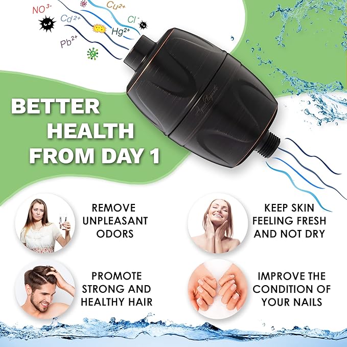 Aqua Elegante High Pressure Shower Head & Filter - Adjustable Water Saving Showerhead For Low Flow Showers With Bath Filters To Remove Chlorine, 1.8 GPM - Oil-Rubbed Bronze & California Certified