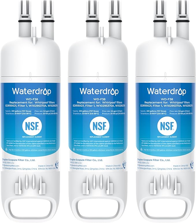 Waterdrop EDR1RXD1 Replacement for Everydrop® Filter 1, W10295370A, EDR1RXD1B, P8RFWB2L, P4RFWB, Kenmore® 46-9081, 46-9930, WD-F38 Refrigerator Water Filter, 3 Pack