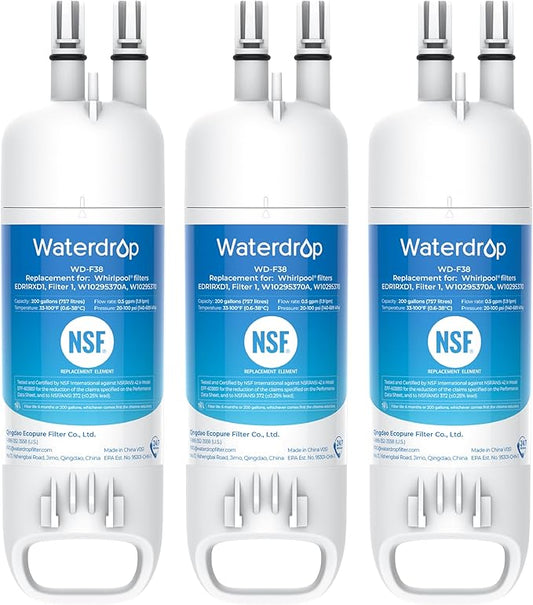 Waterdrop EDR1RXD1 Replacement for Everydrop® Filter 1, W10295370A, EDR1RXD1B, P8RFWB2L, P4RFWB, Kenmore® 46-9081, 46-9930, WD-F38 Refrigerator Water Filter, 3 Pack