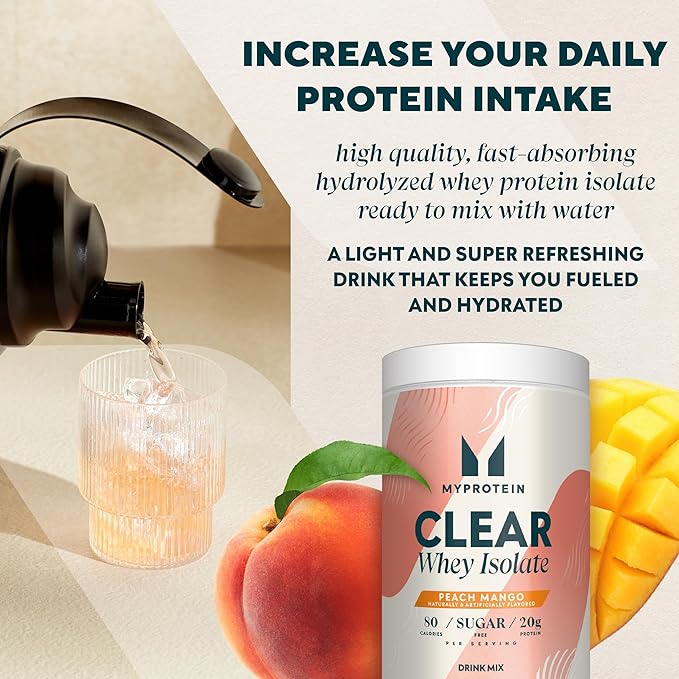 Myprotein Clear Whey Isolate Protein Powder, 1.1 Lb (20 Servings) Peach Mango, 20g Protein per Serving, Naturally Flavored Drink Mix, Daily Protein Intake for Superior Performance