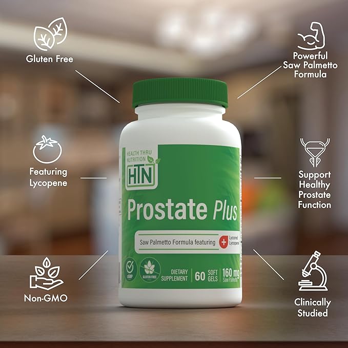 Health Thru Nutrition Prostate Plus with Saw Palmetto Extract, Lycopene as Lycored, Plant Sterols, Selenium, Zinc and Pumpkin Seed | Complete Prostate Support | Non-GMO & Gluten Free (Pack of 60)