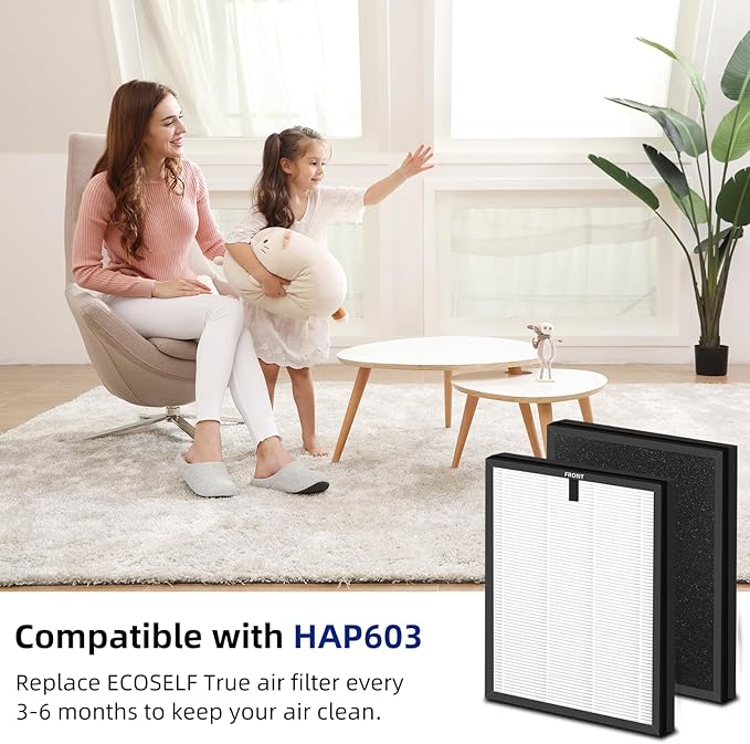 1 Pack HAP602 Replacement Filter Compatible with ECOSELF HAP602 & HAP602WF Air Purifier, 3-in-1 Filtration for Air Purifier, Activated Carbon Filter & Pre-filter