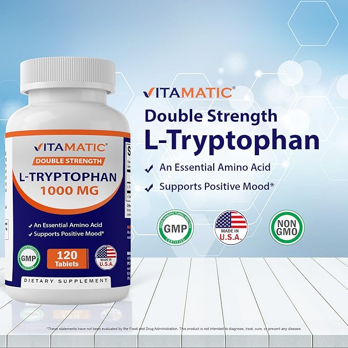 Vitamatic L-Tryptophan 1000mg 120 Tablets (120 Tablets (Pack of 1)) (3 Bottles)