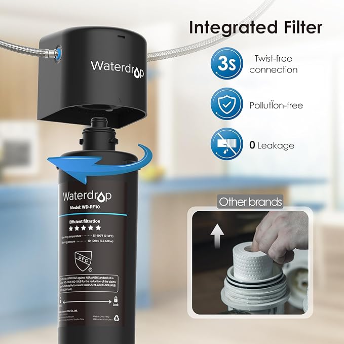 Waterdrop 10UA Under Sink Water Filter System, Reduces PFAS, PFOA/PFOS, Lead, Chlorine, Bad Taste & Odor, Under Counter Water Filter Direct Connect to Kitchen Faucet, NSF/ANSI 42 Certified, 8K Gallons