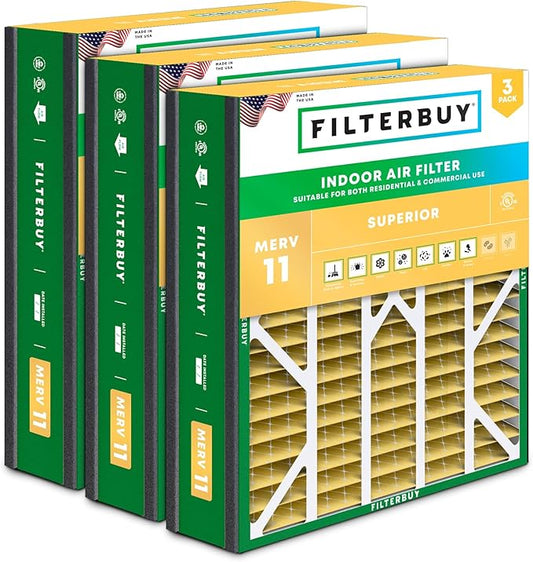 Filterbuy 20x20x5 Air Filter MERV 11 (MPR 1200) Allergen Defense Replacement (3-Pack), Pleated HVAC AC Furnace Filters for Trion Air Bear 255649-103 & More (Actual Size: 19.63 x 20.63 x 4.88)