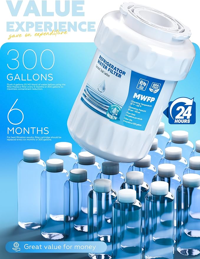 RWF0600A Water Filter, Fit for MWF GE Water Filter, GE MWF, SmartWater MWFP, MWFA, GWF, HDX FMG-1, WFC1201, RWF1060, 197D6321P006 and Kenmore 9991, 3packs By AVXBYR
