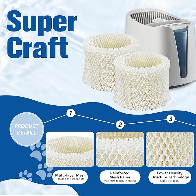 Funmit Humidifier Filters Replacement for Honeywell Humidifier Filter HAC-504 HAC-504AW and Honeywell Filter A, Replacement for Honeywell HCM-350 HCM-500 HCM600 Cool Mist Humidifiers, 4 Pack, White