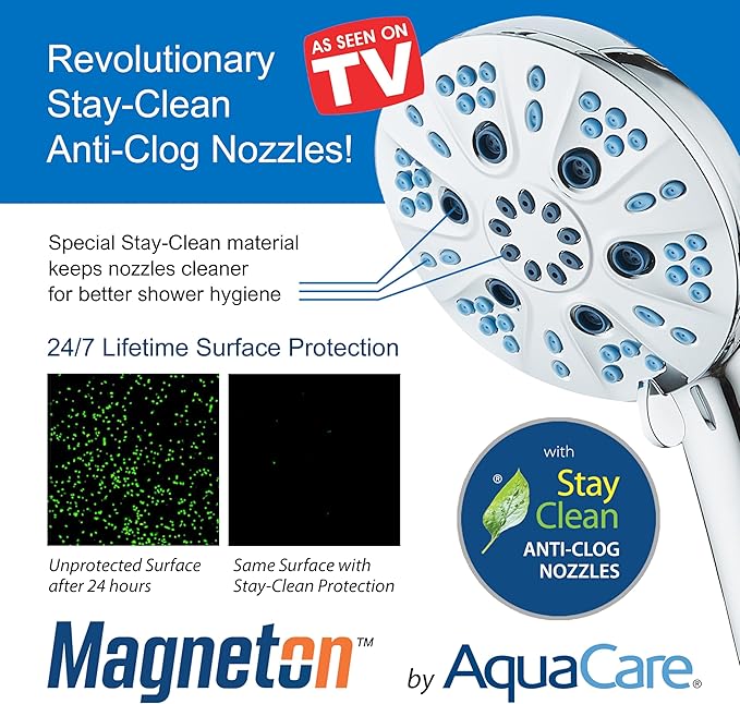 AquaCare Magneton High-Pressure 48-mode Luxury 3-way Combo System with Magnetic Guidance Docking, Giant Rain & Handheld Shower Head, Hygienic Jets and 6 ft. Stainless Steel Hose, All Chrome Finish