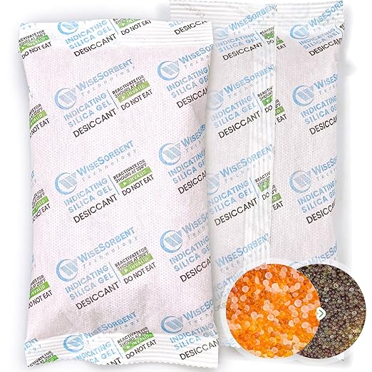 [2 Packs] 200 Gram Desiccant Packs, Indicating Silica Gel, Rechargeable Silica Packets, Moisture Absorbers for Storage, Gun Safe Dehumidifier