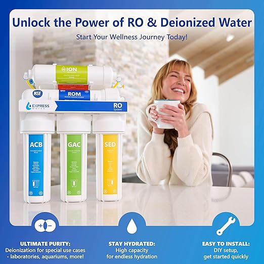 Express Water Reverse Osmosis Deionization Water Filtration System – 6 Stage RO Water Filter with Faucet and Tank – Under Sink Water Filter – with Deionization Water Filter – 100 GPD