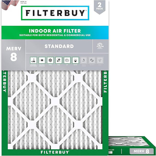 Filterbuy 30x36x1 Air Filter MERV 8 (MPR 700) Dust Defense Replacement (2-Pack), Electrostatic Pleated HVAC AC Furnace Filters, Made in USA (Actual Size: 29.81 x 35.81 x 0.75)