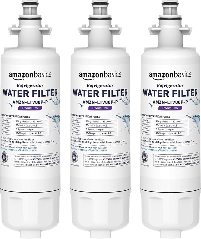 Amazon Basics Replacement LG LT700P Refrigerator Water Filter Cartridge - Pack of 3, Premium Filtration