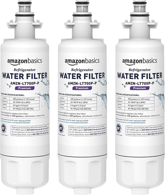 Amazon Basics Replacement LG LT700P Refrigerator Water Filter Cartridge - Pack of 3, Premium Filtration