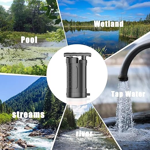 Water Filter Pump, 0.01 Micron 5-Stage Water Filter,Portable Outdoor Emergency and Survival Gear - Camping, Hiking, Backpacking (k8188 Black)