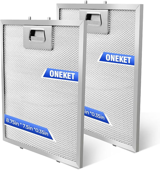 W10915369 Metal Clips Range Hood Filter - Stainless Steel Clips, Aluminum Grease Mesh, 2 Pack (Fits 8.75"x7.5") by oneket