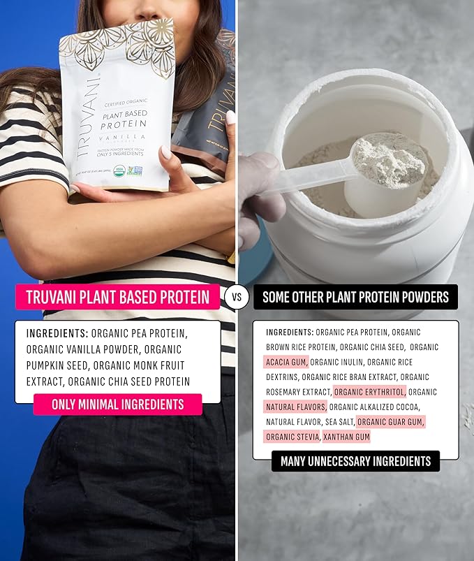 Truvani Vegan Pea Protein Powder | Vanilla | 20g Organic Plant Based Protein Per Serving | 20 Servings | Keto | Gluten & Dairy Free | Low Carb | No Added Sugar