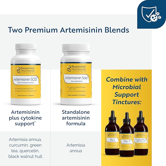 Researched Nutritionals Artemisinin SOD - Immune Support Supplement with Artemisinin, Green Tea Extract, Quercetin, Turmeric Curcumin & Black Walnut (120 Capsules)