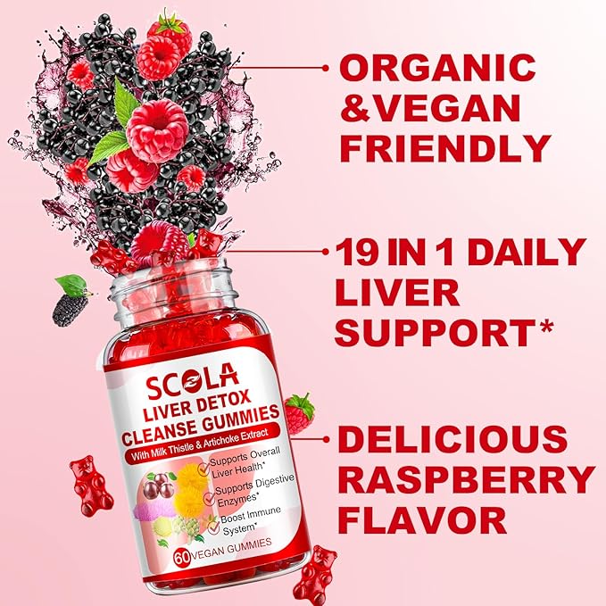 SCOLA Liver Cleanse Detox & Repair Gummies, Liver Support Supplement Includes Milk Thistle Extract with Silymarin, Dandelion, Chicory Root, Liver Health Supplements, 120 Count