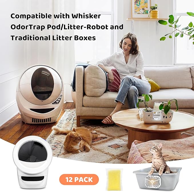 12 Packs Cat Litter Deodorizer Compatible with Whisker OdorTrap Pod, Odor Remover Refills for Litter-Robot 4 Filter Pocket and Litter-Robot 3 Waste Drawer
