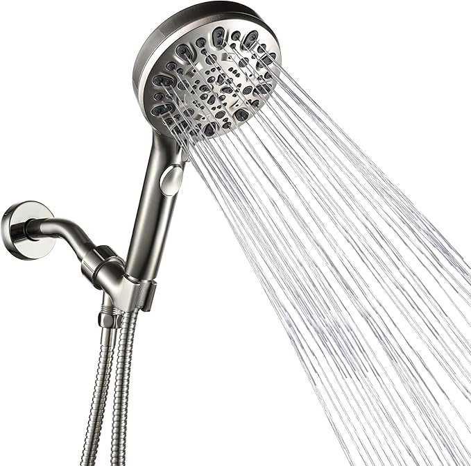 Shower Head with Handheld 7 Spray Combo,Hand Held Showerhead with On/Off Switch,High Pressure Detachable Shower Heads with 60" Long Hose (Brushed Nickel)