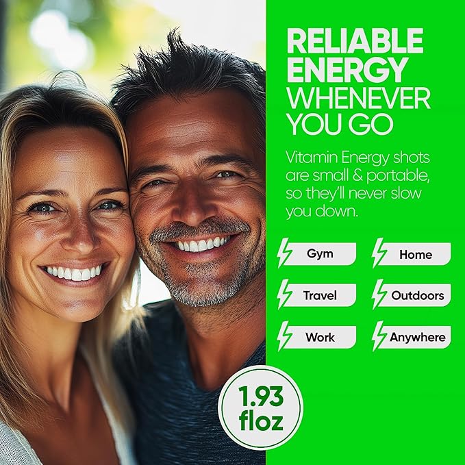 Vitamin Energy Focus+ Extra Strength Energy Shot Grape 24 Pack, 260mg Natural Caffeine, B-Vitamins, CoQ10, Amino Acids, Focus, Productivity & Clarity, Zero Sugar, Gluten-Free, 1.93 fl oz