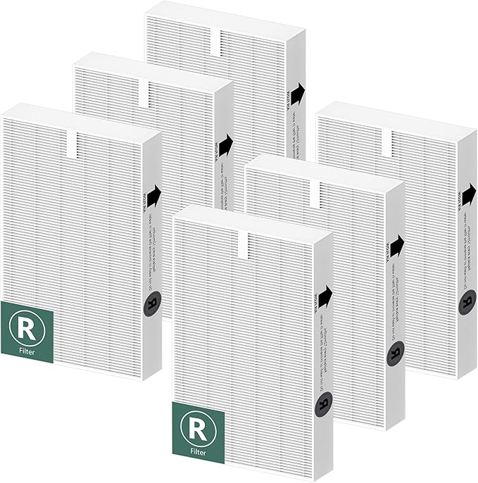 Air Purifier HEPA Filter R Replacement for Honeywell Air Purifier HPA100/200/300 and 5000 Series, Funmit 6 Pack True HEPA Filter Compatible with Honeywell R Filter (HRF-R3 & HRF-R2 & HRF-R1)