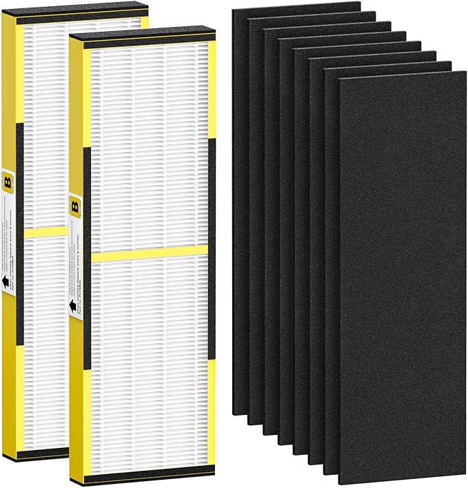 FLT4825 HEPA Filter B Replacement Compatible with Guardian Air Purifier Models AC4825 AC4300 AC4800 AC4850PT AC4850 AC4900 AC4820 AP2200CA with 8 Activated Carbon Pre-Filters Yellow
