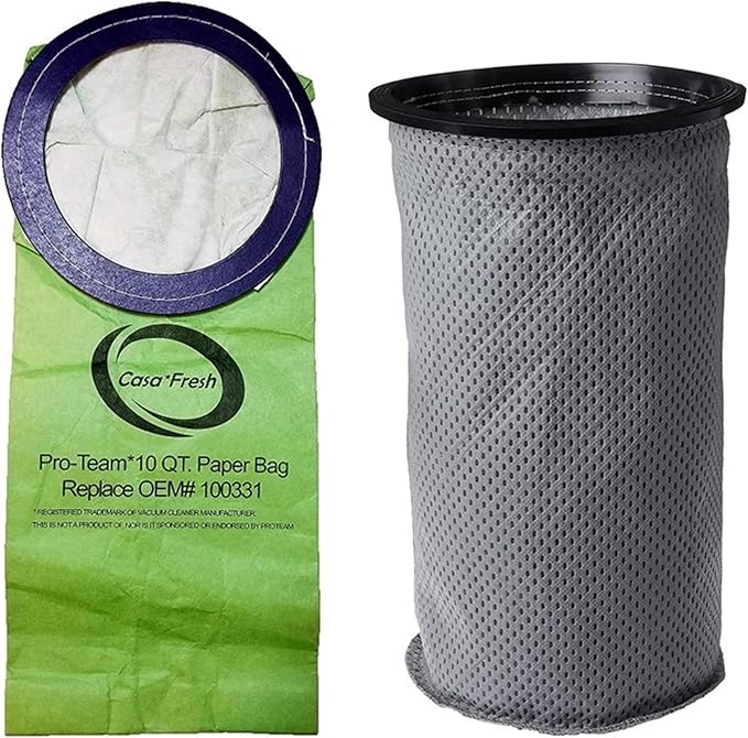 10 PK of Replacement Bags for ProTeam 100331. Compatible with 10 QT BackPack Vacuums - Coachvac, Super Coachvac, Megavac (10 QT Round Bags 100331 + MicroLiner 100565)