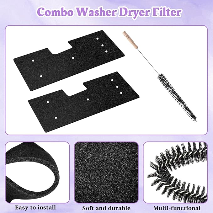 WH01X35719 Lint Filter Compatible with Ge Profile Washer Dryer Combo Foam Filter for PFQ97HSPV0DS Combo Washer Dryer Filter with Lint Brush (1 Long Handled Brush) - Hand Washable and Reusable (2pack)