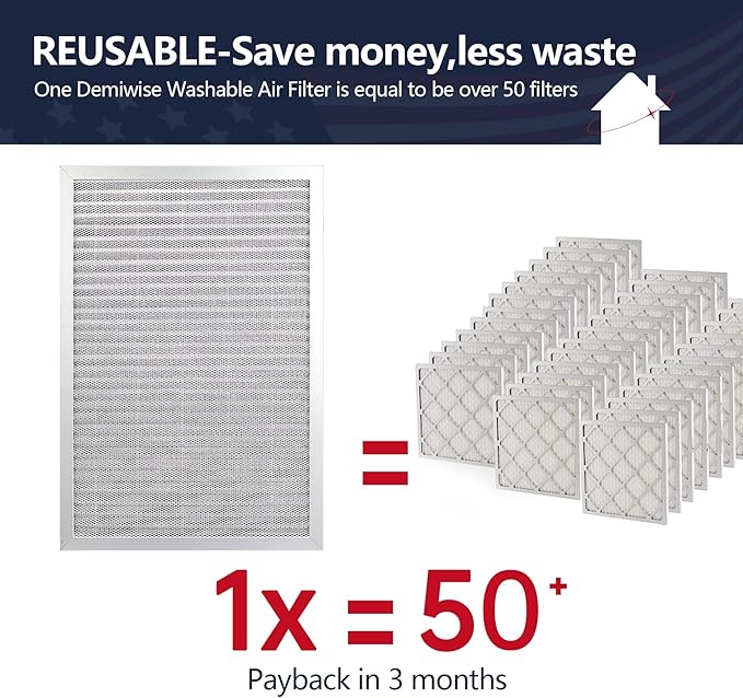 14x20x1 Electrostatic Air Filter, 8 Stage Washable Aluminum AC/HVAC Furnace Filter, Reusable Lifetime Permanent Air Filter, Easy to Clean,Increases Airflow(Actual Size:13.50x19.50x0.82)