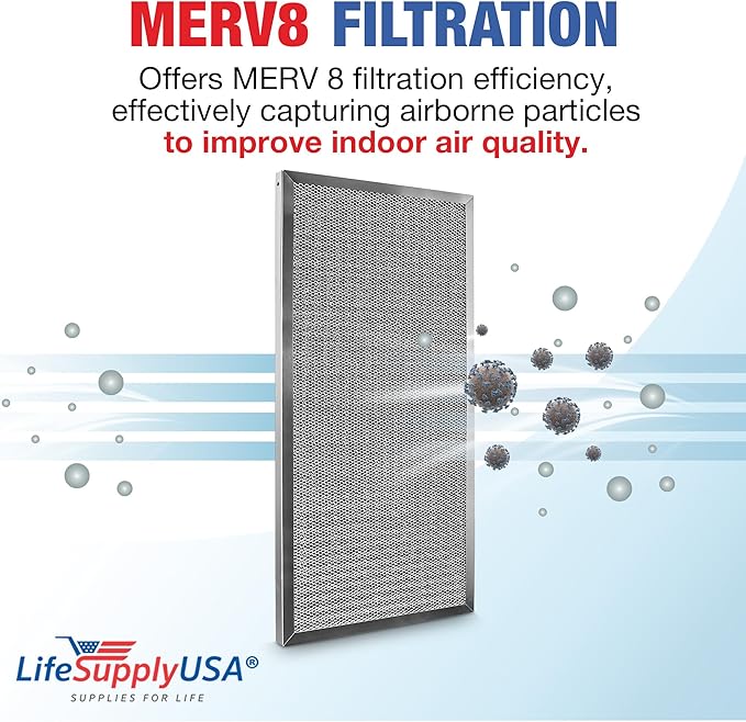 14x25x1 Electrostatic Air Filter, MERV 8, Washable, Reusable Furnace AC/HVAC Filter, Energy Saving, Easy to Clean, Long-Lasting by LifeSupplyUSA