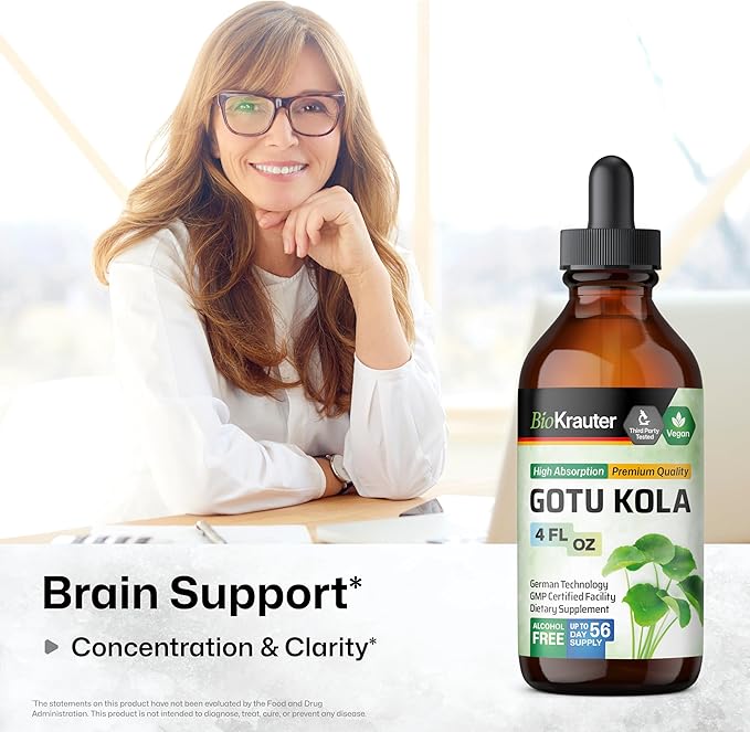 BIO KRAUTER Gotu Kola Tincture - Centella Asiatica Extract - Alcohol and Sugar Free Gotu Kola Extract - Vegan Drops 4 Fl.Oz.