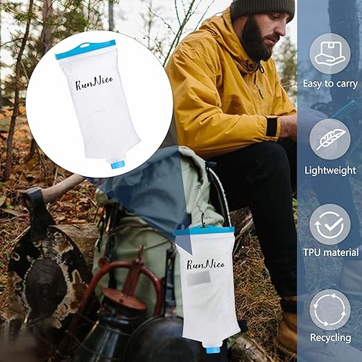 RunNico 2L/68oz Flow Water Filters Bag, Wide Mouth Water Storage Bag Compatible with 28mm Filter, Outdoor Foldable Water Filtration Reservoir for Expedition Camping Cycling Hiking Running (2 Pcs)