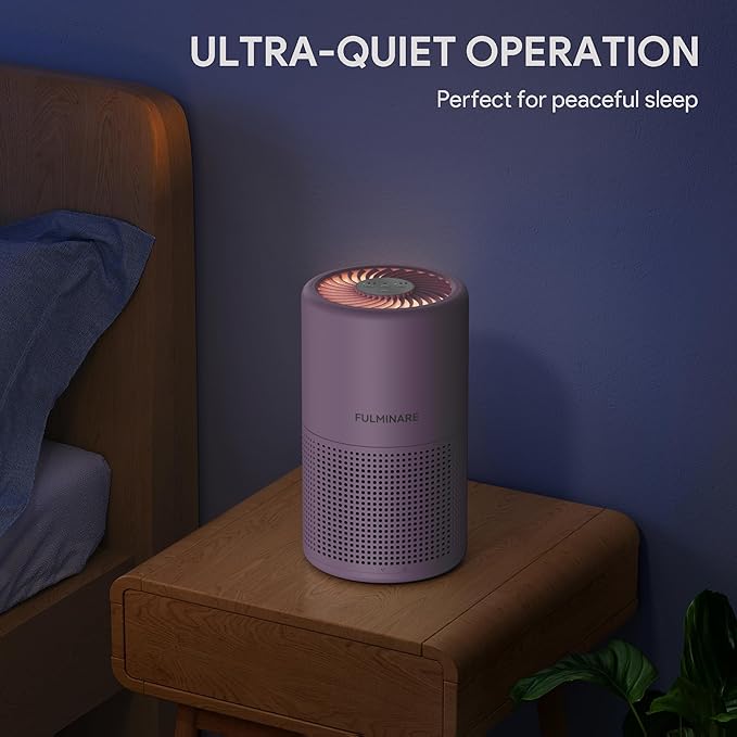 FULMINARE Air Purifiers for Bedroom H13 True HEPA Air Filter, Quiet Air Cleaner With Night Light, Portable Small Air Purifier for Home, Office, Living Room (Purple)