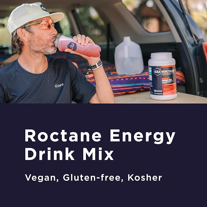 GU Energy Roctane Ultra Endurance Energy Drink Mix, Vegan, Gluten-Free, Kosher, Caffeine-Free, and Dairy-Free n-the-Go Energy for Any Workout, 10 Single-Serving Packets, Lemon Berry