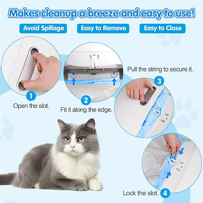 120 Count Self Cleaning Cat Litter Box Liners Bag Fit For MeoWant MW-SC01,MW-SC02, Drawstring Heavy Duty Litter Receptacles Bags Compatible with Automatic Cat Litter Box- 17.7" x 19.7"