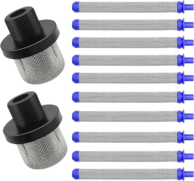 2-Pack 288716 3/4" Inlet Strainer + 10-Pack 288749 Airless Spray Gun Filters – Compatible with Graco SG10, SG20, SG Pro, X5, X7, Prox Series – Paint Sprayer Replacement Parts
