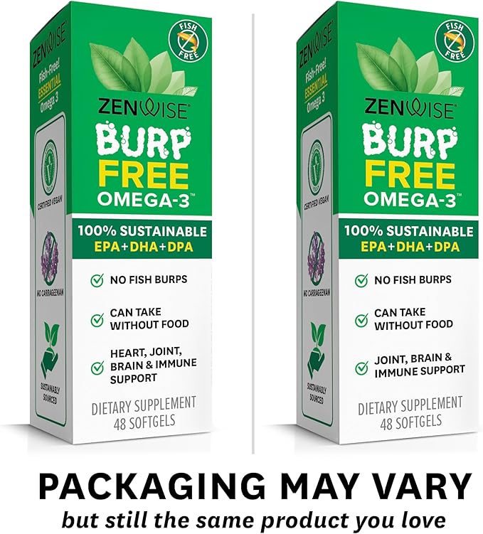Zenwise Health Vegan Omega 3 Supplement - Burpless Omega 3 Supplement with DHA, EPA & DPA Fatty Acids for Immune Health - Fish Oil Alternative from Sustainably Sourced Marine Algae Oil - 48 Softgels