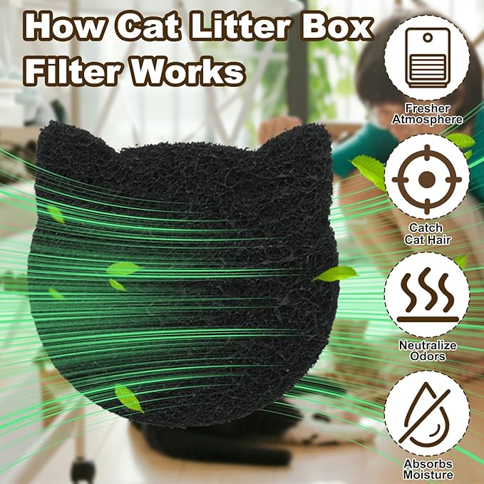12 Pack Cat Litter Box Filter Litter Stick-on Activated Cat Litter Box Filter Compatible with Most Cat Litter Box Universal Cat Litter Box Filters Replacement to Absorb Odors and Keep Dry
