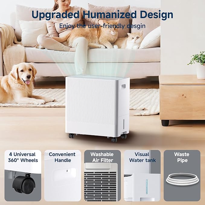 22 Pints Dehumidifier for Basement with Drain Hose,2000 Sq.Ft Dehumidifiers for Home,With 24-Hour Timer Function,Automatic Defrost,Multiple Dehumidification Modes,Suitable for Large Rooms