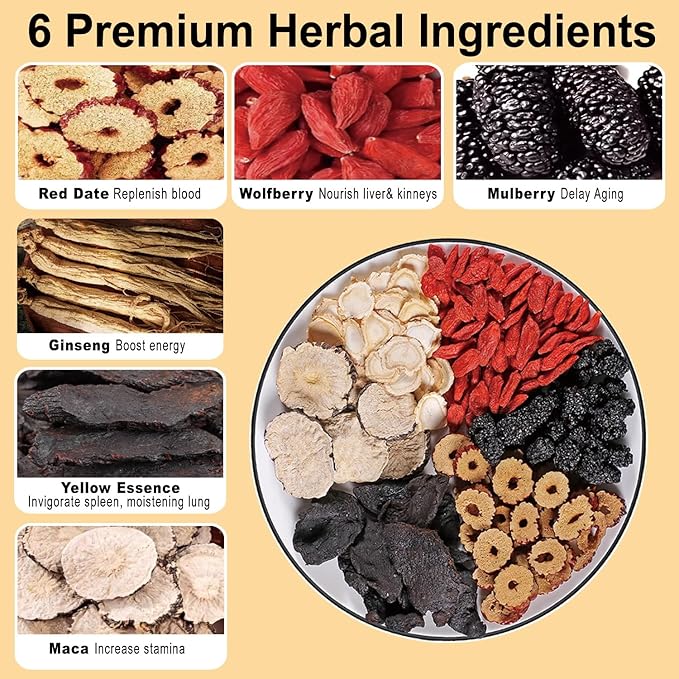 Ginseng Five Treasures Tea Kidney Tea- Wubao Tea Ginseng Six Treasure Tea, Ginseng Red Date Chinese Herbal Tea, Kidney Cleanse Detox Tea for Men & Women (2 Pack(50 pcs))