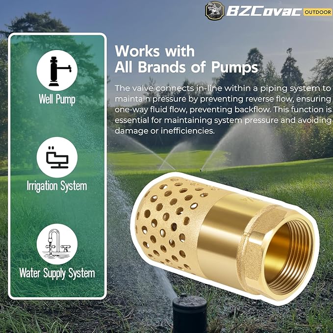 1-1/4 Inch Foot Valve with Mesh Strainer, Universal One-Way Female NPT Check Valve with Backflow Prevention, Lead-Free Brass Construction for Well Jet Pumps, Irrigation, and Water Systems