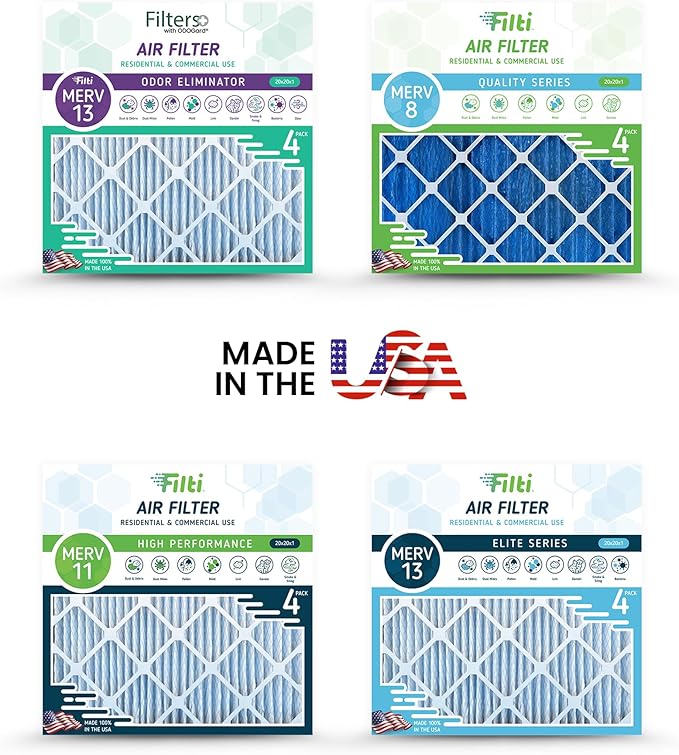 FILTI 20x24x1 Air Filter MERV 13 | Pleated Home Air Filter | HVAC AC Furnace Filter MADE IN USA (4 Pack)