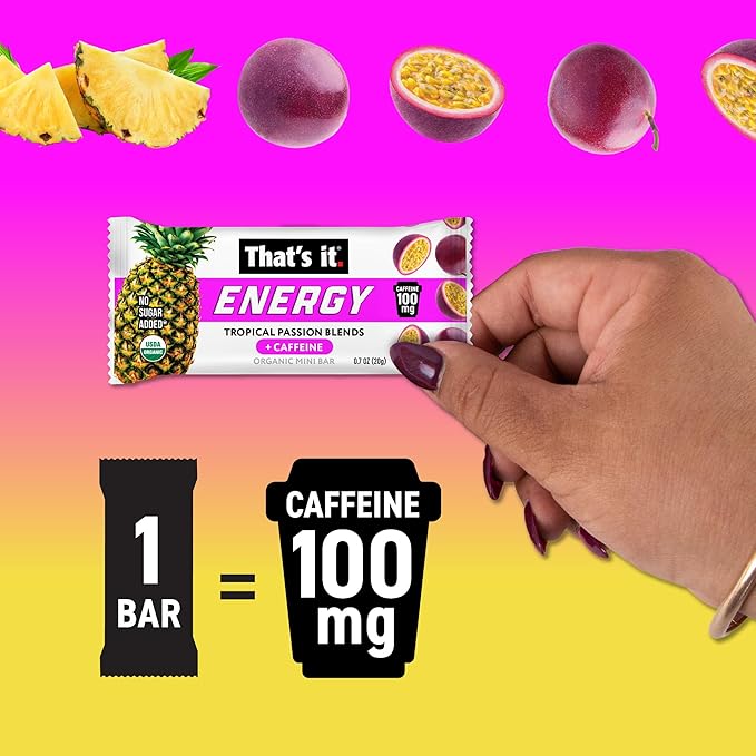 That's it. Tropical Passion Energy Mini Bars | 100mg Natural Caffeine |Pineapple Passionfruit| Allergy-Friendly, Nut Free, Organic, Non-GMO, Gluten-Free Snacks | 15 Count