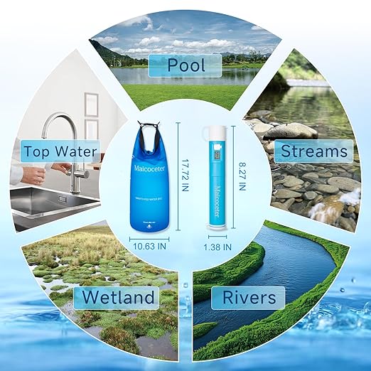 Üν Gravity Water Filter Straw with 2 Gallon Bag and LED Display, Portable Survival Water Purifier for Travel, Backpacking and Emergency, Compact Gravity Water Filtration System for Outdoor Adventures